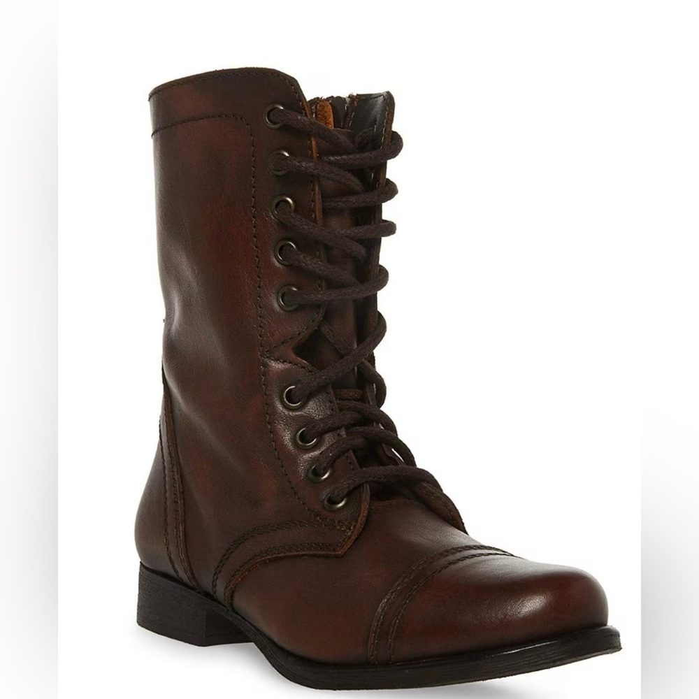 Steve Madden Troopa Military-Inspired Zipper Lace Up Leather Combat Boots